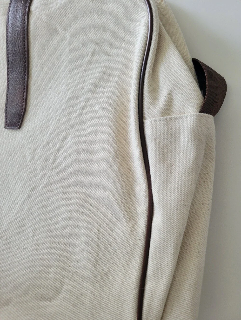 John Varvatos Cream/Brown Canvas Shoulder Strap And Carry Bag 13.5